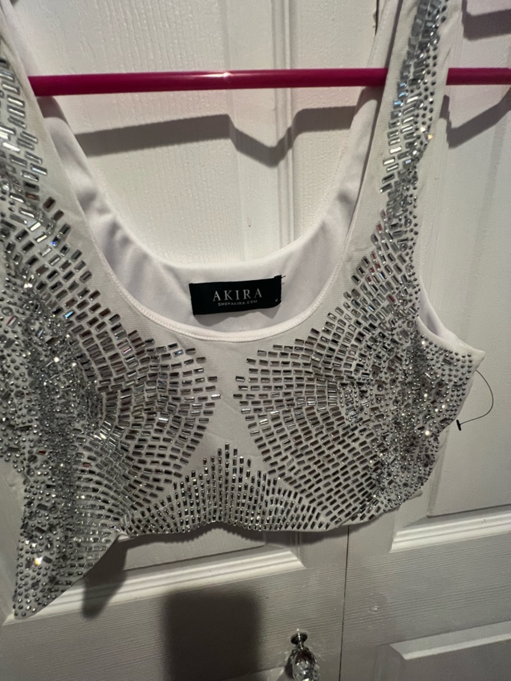AKIRA White Rhinestone Embellished Crop Tank